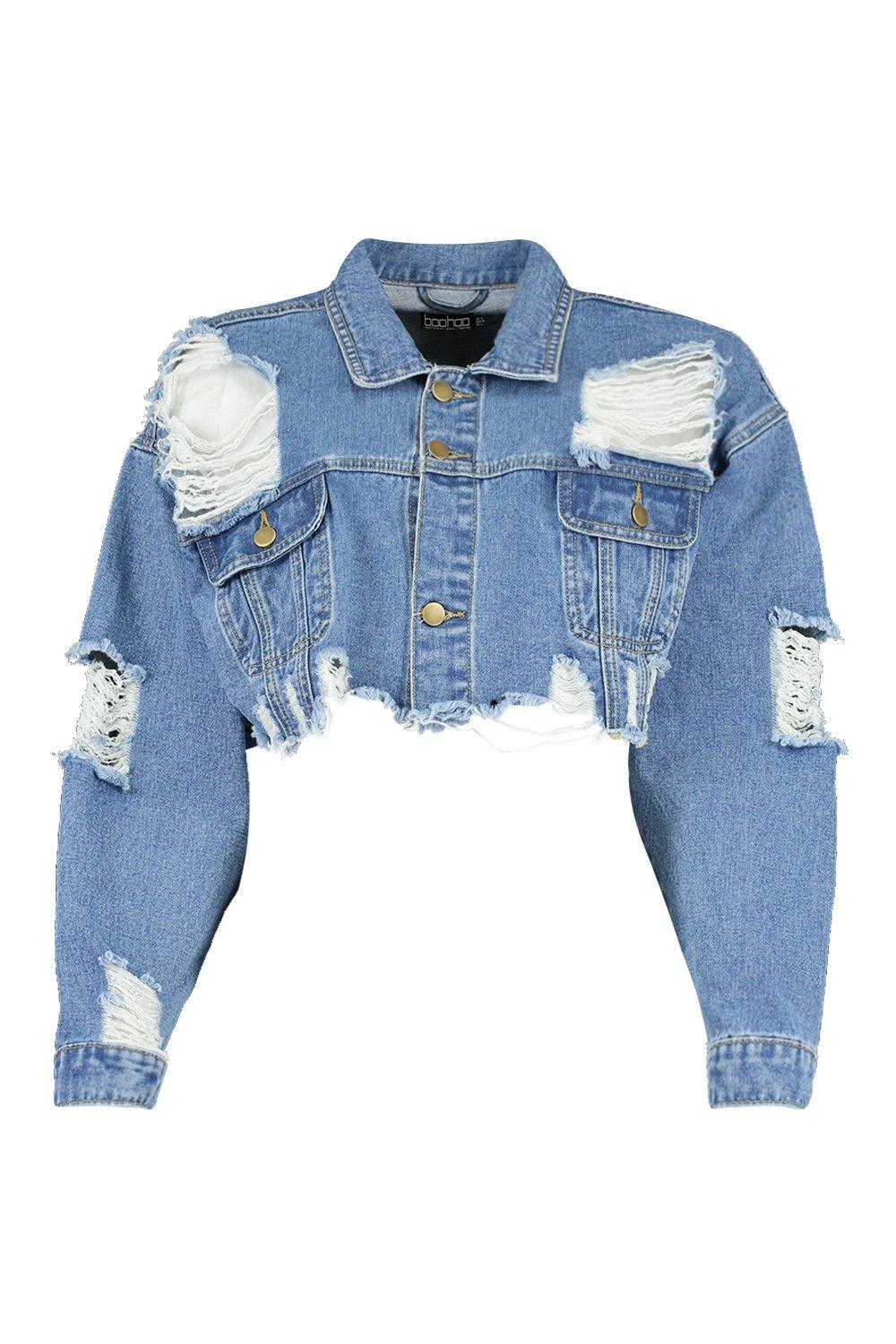 Boohoo ripped denim clearance jacket